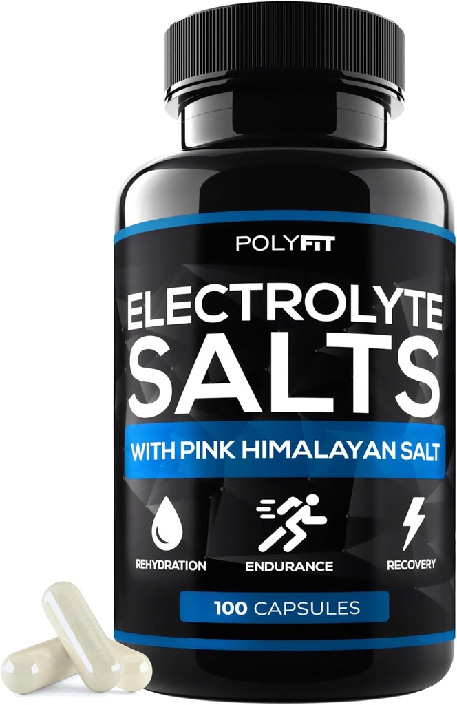 Sels d'électrolyte polyfit - 100 pilules de sel - Comprimés de sel de remplacement d'électrolytes pour les coureurs - Supplément pour l'hydratation rapide, la récupération et l'endurance