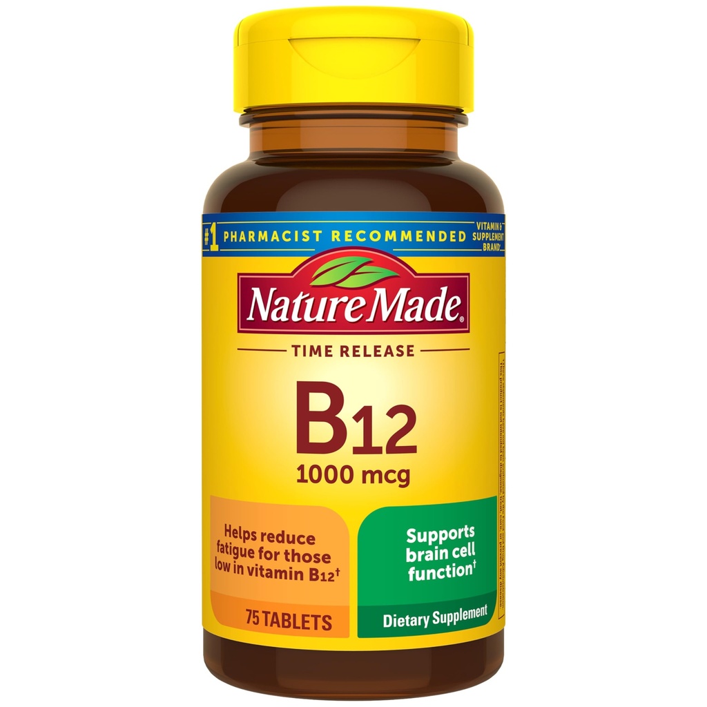 Nature faite de vitamine B12 1000 mcg, supplément alimentaire pour le métabolisme de l'énergie, 75 comprimés de libération de temps, 75 jours de réserve