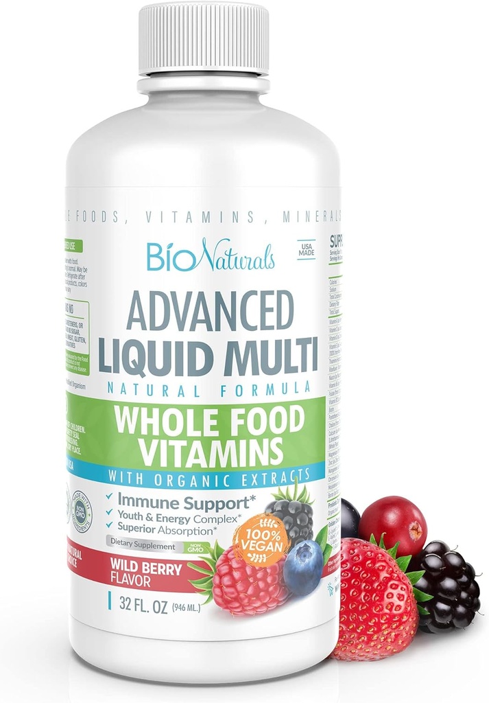 Multivitamine liquide pour hommes et femmes avec plus de 100 ingrédients - Superaliments, Omégas, Extraits organiques - 100% végétalien - 32 oz