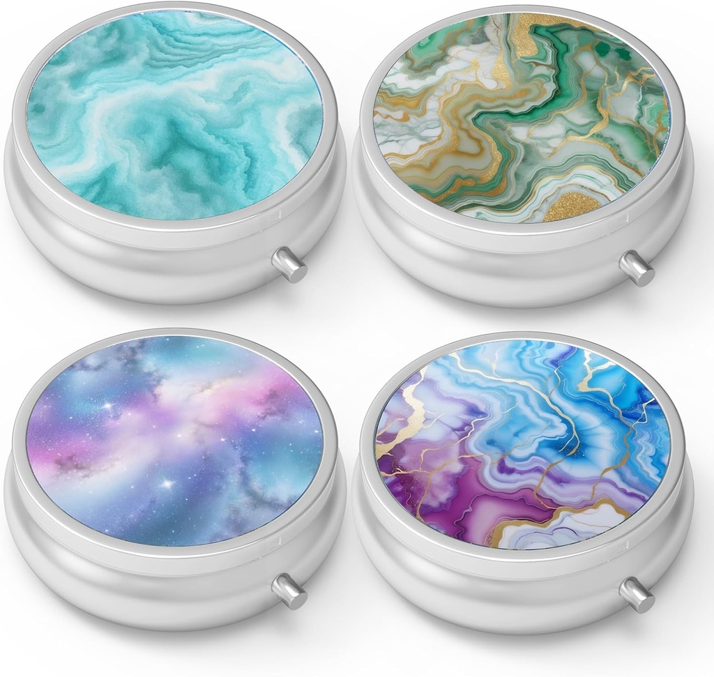 Boîte à pilules 3 Compartiment petit cas de pilule, portable pour la poche ou la pilule de chasse Organisateur porte-conteneur de pilule pour tenir les vitamines, les médicaments, l'huile de poisson et les suppléments(4PCS)