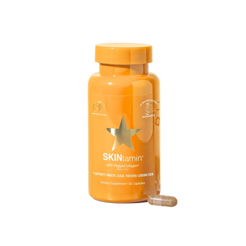 Pilules de collagène végétarienne SKINtamine , Meilleurs suppléments de collagène pour les femmes pour soutenir la fermeté de la peau et les rides , Supplément de peau formulé pour aider à réduire les taches