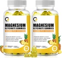 (2 packs) Glycinat de magnésium Gommies 500mg, supplément de magnésium à haute absorption avec calcium et vitamines, soutien os, muscles, nuit, mémoire et l'humeur, végétalien, non-OGM, 60 comtes, saveur d'ananas