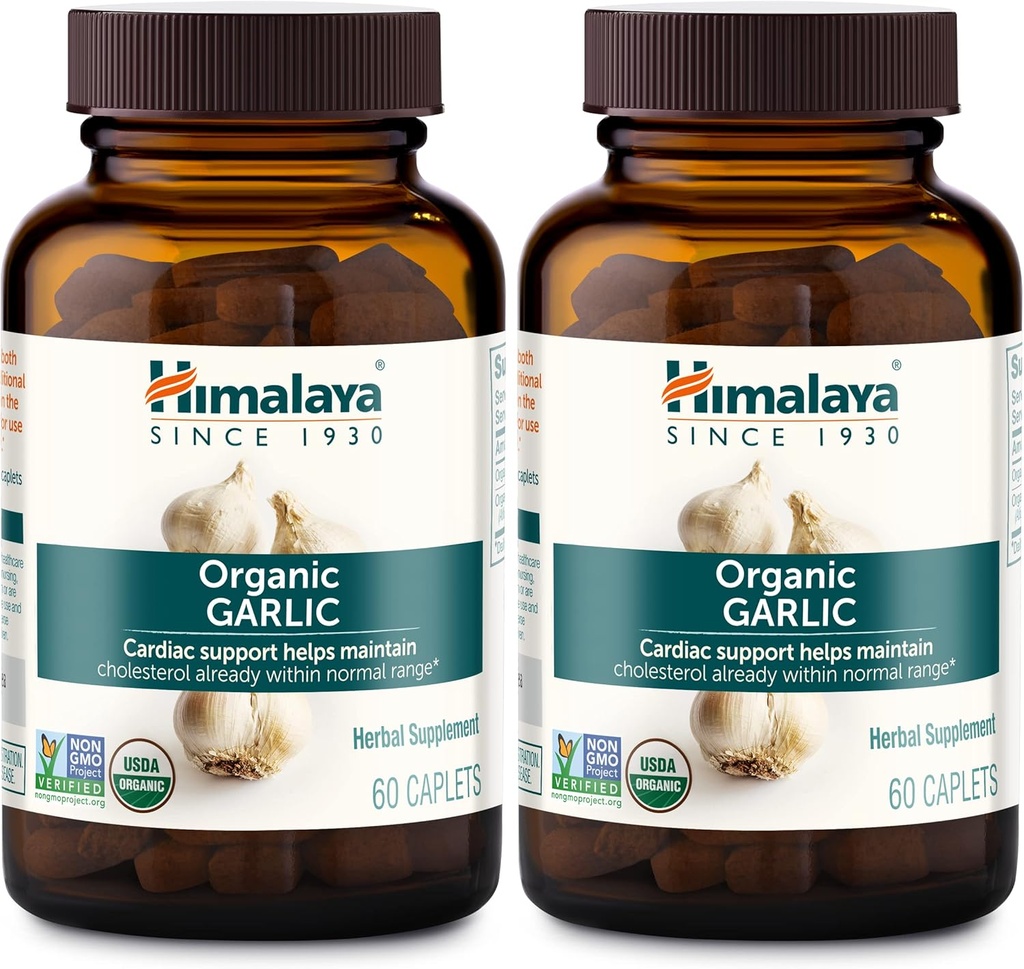 Himalaya Organic Garlic, For Lipid Metabolism and Immune Support, 1,400 mg, 60 Caplets, 1 Month Supply, 2 Pack