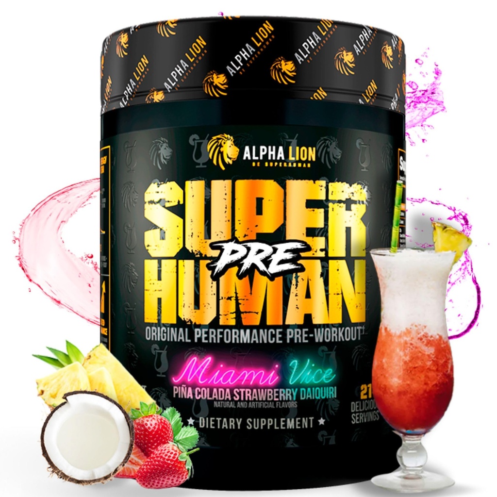 ALPHA LION Poudre pré-entraînement surhumaine, Beta Alanine, L-Taurine et caféine Tri-Source pour l'énergie soutenue et Focus, Oxyde nitrique et Citrulline pour pompe (21 Servings, Miami Vice)