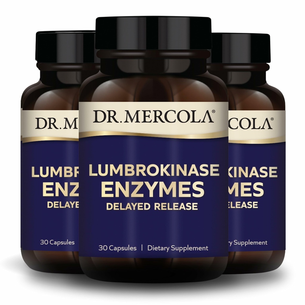 Dr. Mercola Enzymes Lumbrokinase - Formule de libération retardée - Supplément alimentaire pour le soutien cardiovasculaire et énergétique - Sans OGM, sans gluten et sans soja - 30 capsules (30 portions), 3 boîtes