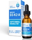 Bold Botanica D3-K2-A, Complexe Vitamine liquide, Vegan D3 d'algues organiques avec vitamine K2 (MK7) et A pour le soutien immunitaire, saveur orange naturelle, goûts délicieux, 1 FL OZ. (30mL)