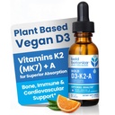 Bold Botanica D3-K2-A, Complexe Vitamine liquide, Vegan D3 d'algues organiques avec vitamine K2 (MK7) et A pour le soutien immunitaire, saveur orange naturelle, goûts délicieux, 1 FL OZ. (30mL)
