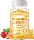 Glycinat de magnésium Gommies 1000mg - Supplément de potassium de magnésium sans sucre avec vitamine D, B6, CoQ10 pour l'humeur calme et le soutien du sommeil - 60 Gommies d'orange