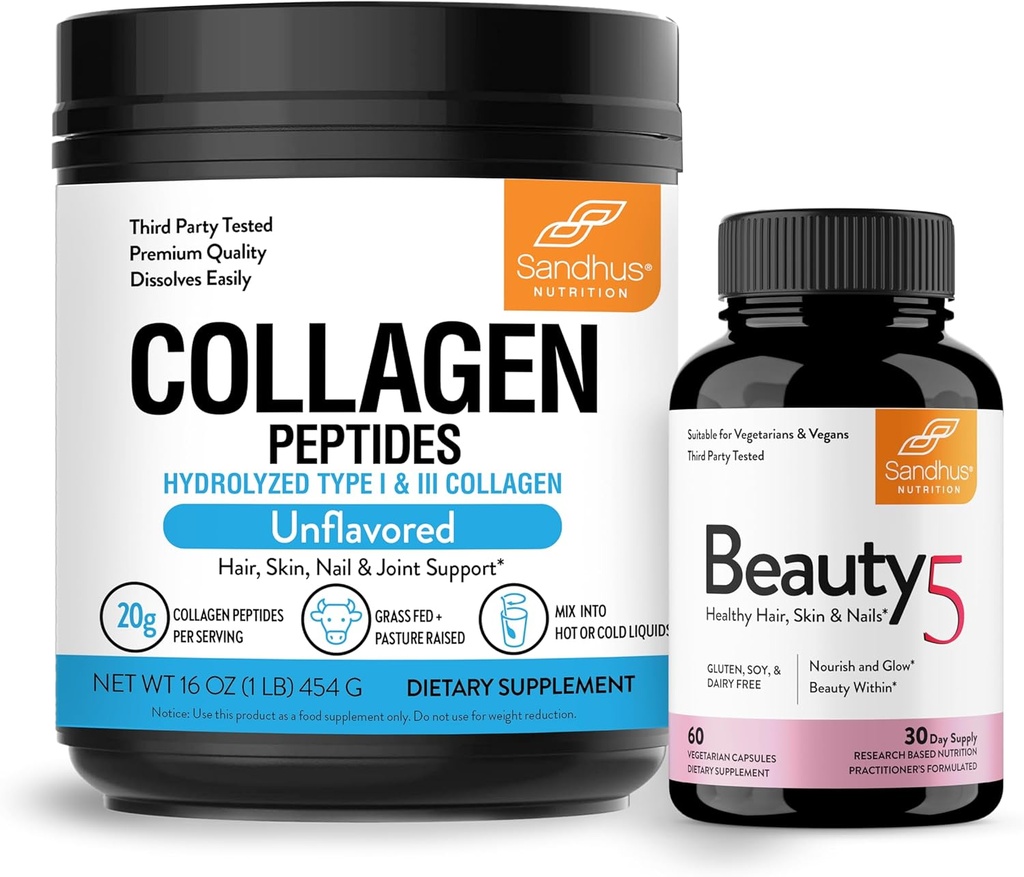 Sandhu's Grass-Fed Collagen Peptides Poudre et Beauté 5 Capsules