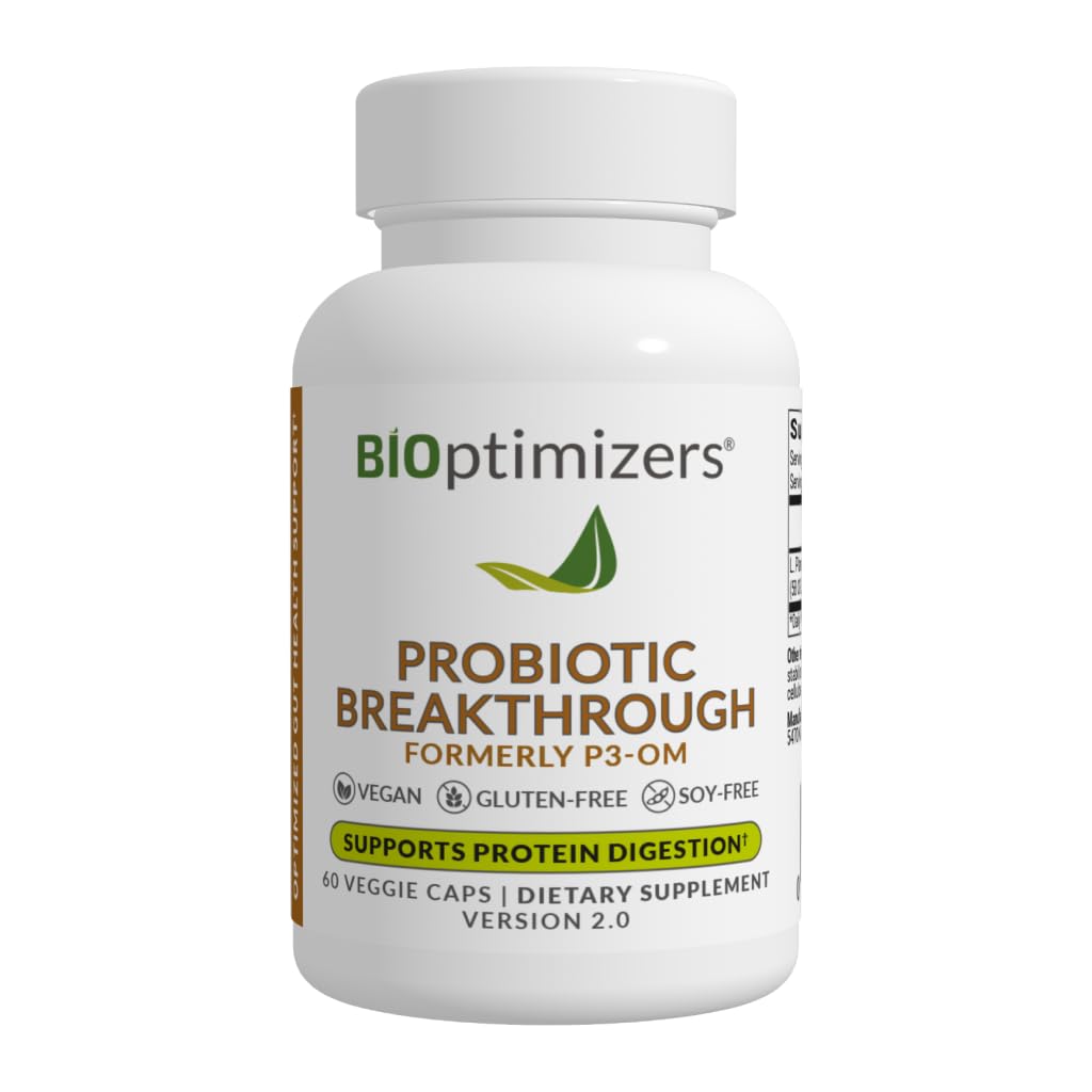 BiOptimizers Probiotique Breakthrough – Lactobacillus Plantarum OM Probiotiques et prébiotiques Supplément de santé pour les probiotiques gustatifs, digestifs et immunitaires de soutien pour les femmes Hommes âgés – 60 Capsules Vegan