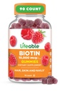Gommies de biotine vivace : 10 000 mcg. Great Tasting Hair Skin and Nails Gummies Supplément de biotine végétalien sans OGM : 100 000 mcg.