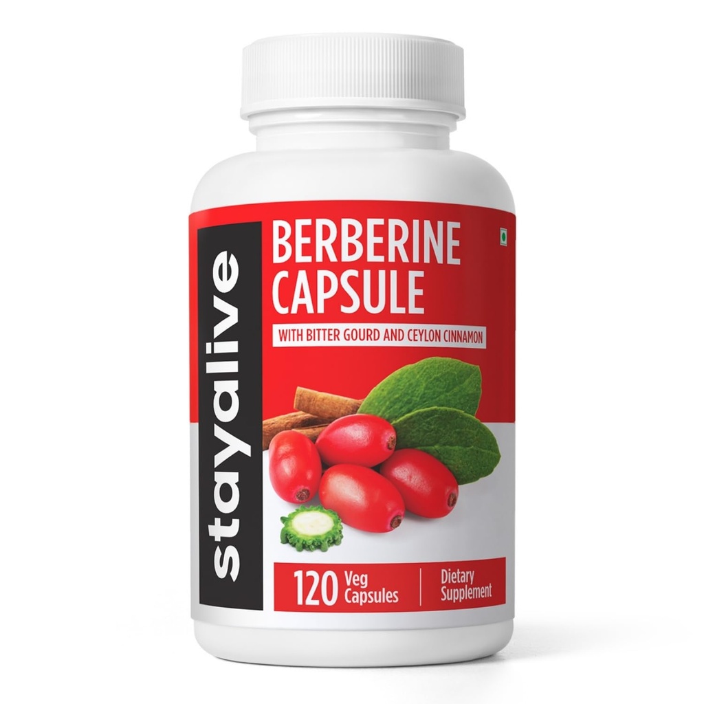 STAY ALIVE Berberine Premium avec cannelle Ceylan, complexe 3-en-1 avec extrait Berberine HCL 1200mg & Bitter Gourd, 120 Capsules, poudre extra-résistante, supplément sans OGM et sans gluten