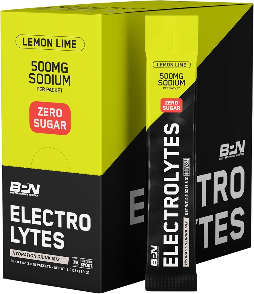 BARE PERFORMANCE NUTRITION BPN Electrolytes Go Packs Hydratation Drink Mix: Sucre Sans Poudre d'électrolyte: 500mg Sodium par portion