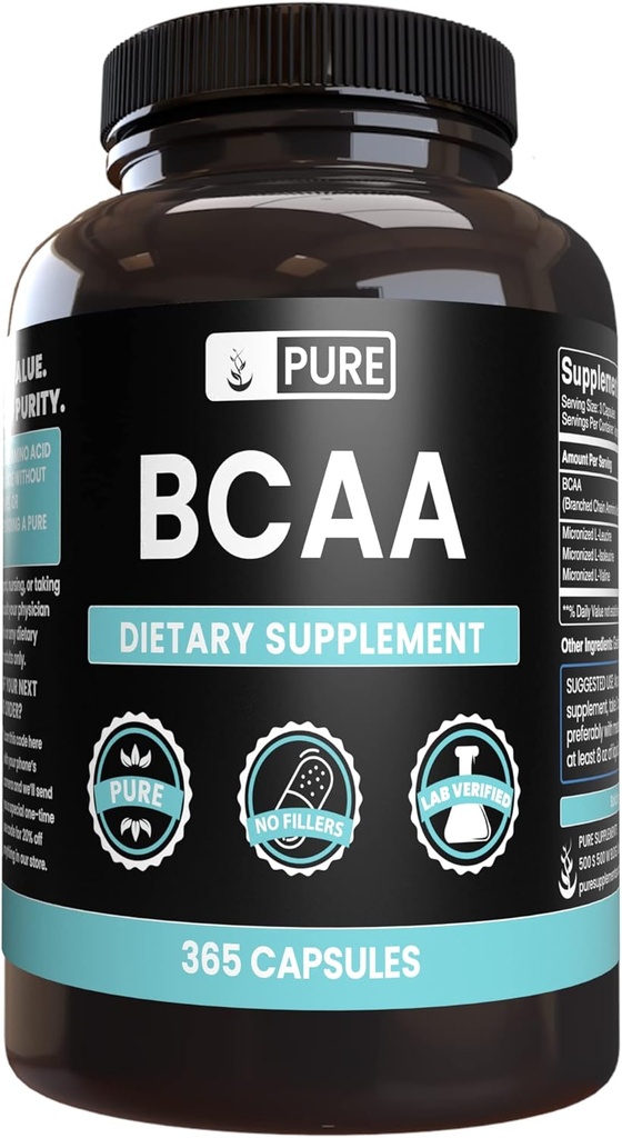 Ingrédients originaux purs BCAA (365 Capsules) Pas de Magnésium ou de Rice Fillers, Toujours Pure, Verified Lab