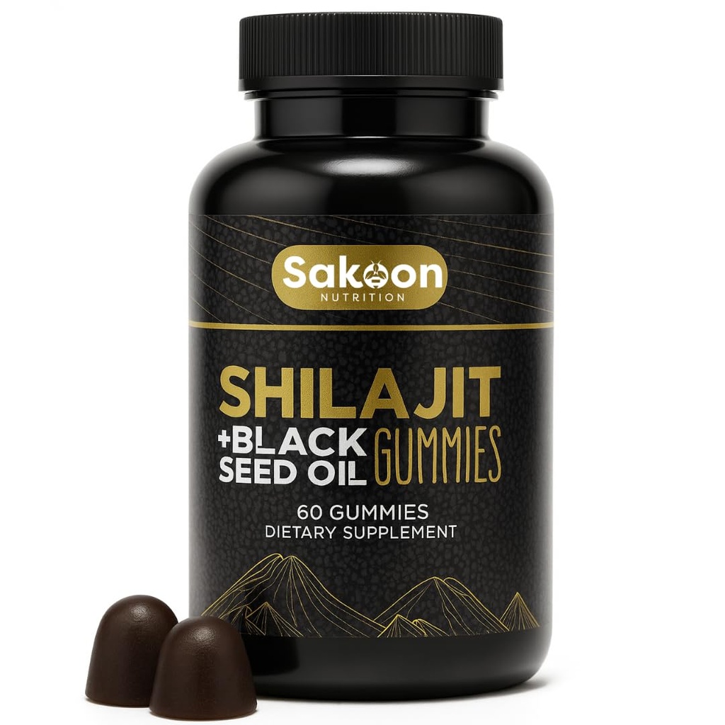 Pure Shilajit Gummies for Men & Women, Shilajit with Black Seed Oil, High Potency Pure Himalayan Resin for Energy, Immune Support, and Cognitive Function, Lab Tested Chewables