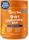Zesty Paws Dog Multivitamine, Vitamines de chien à croquer et suppléments pour la hanche et les articulations, la peau et le manteau, Omega 3 Huile de poisson pour chiens- Multivitamine senior et chiot - Chicken- 250ct