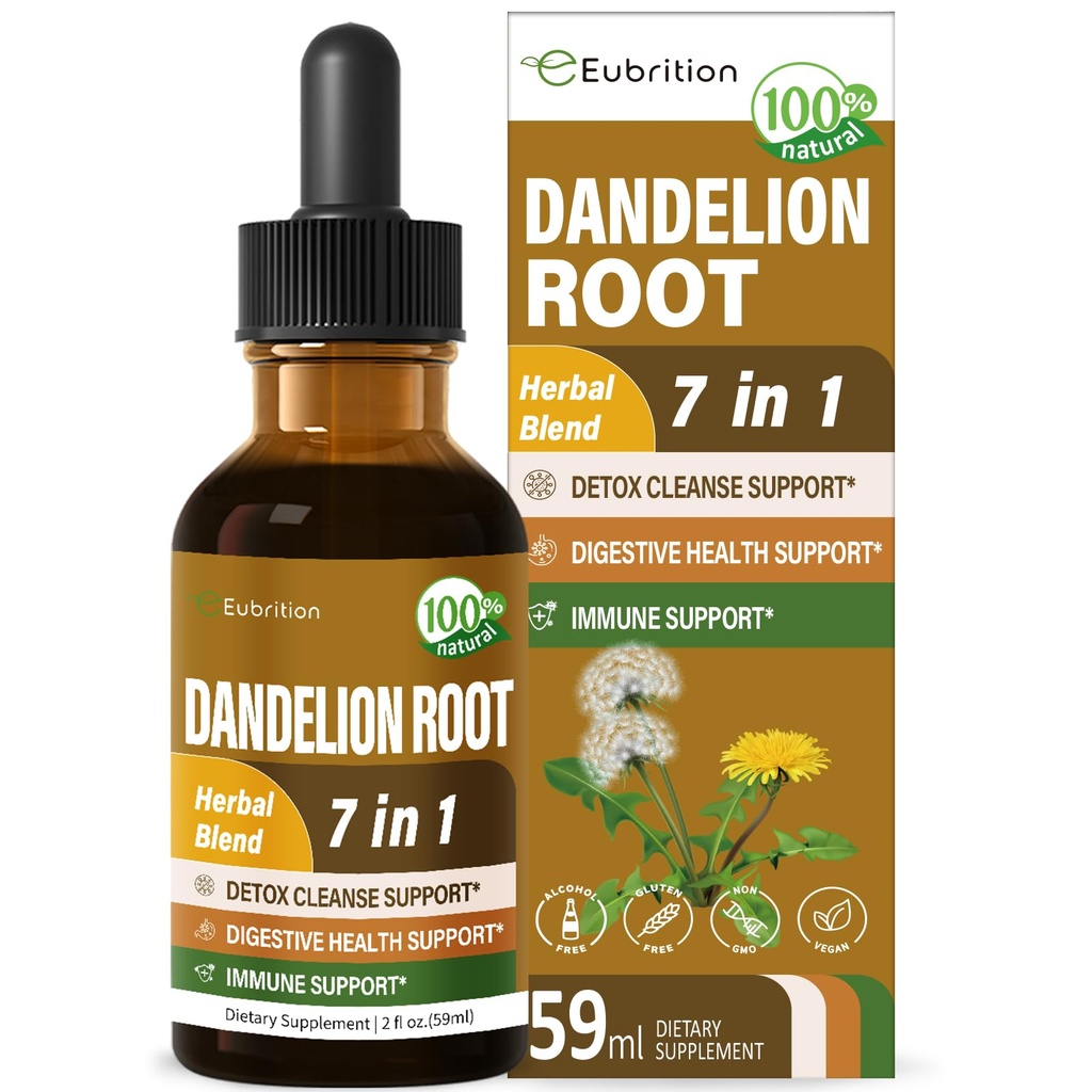 Dandelion Root Extract Drops, Diente de Leon Organico Hierba, Dandelion Supplement Formula w/Milk Thistle Turmeric for Detox Cleanse, Digestion & Immune Support, Teinture sans alcool. 2oz