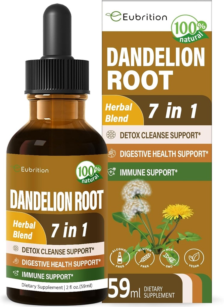 Dandelion Root Extract Drops, Diente de Leon Organico Hierba, Dandelion Supplement Formula w/Milk Thistle Turmeric for Detox Cleanse, Digestion & Immune Support, Teinture sans alcool. 2oz