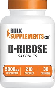 BulkSupplements.com Capsules D-Ribose - Supplément Ribose, pour le soutien énergétique - Sans gluten, 7 Capsules par portion (5000mg), 210 Compte (paquet de 1)