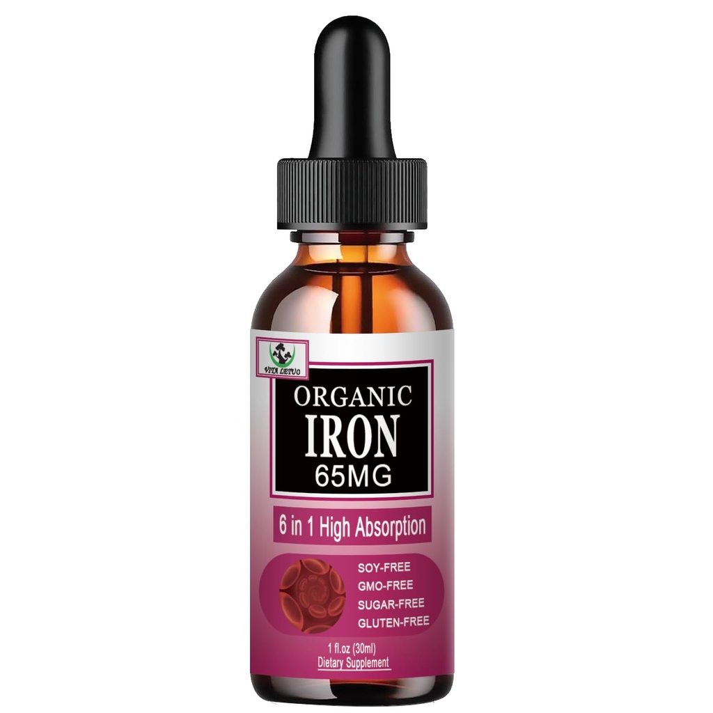Supplément en fer pour les femmes avec vitamine C,6-in-1 Supplément liquide avec/vitamine B12,Vitamine B6,Bouches de fer liquides à haute absorption pour les globules rouges et le soutien immunitaire,Non-OGM, Sans gluten
