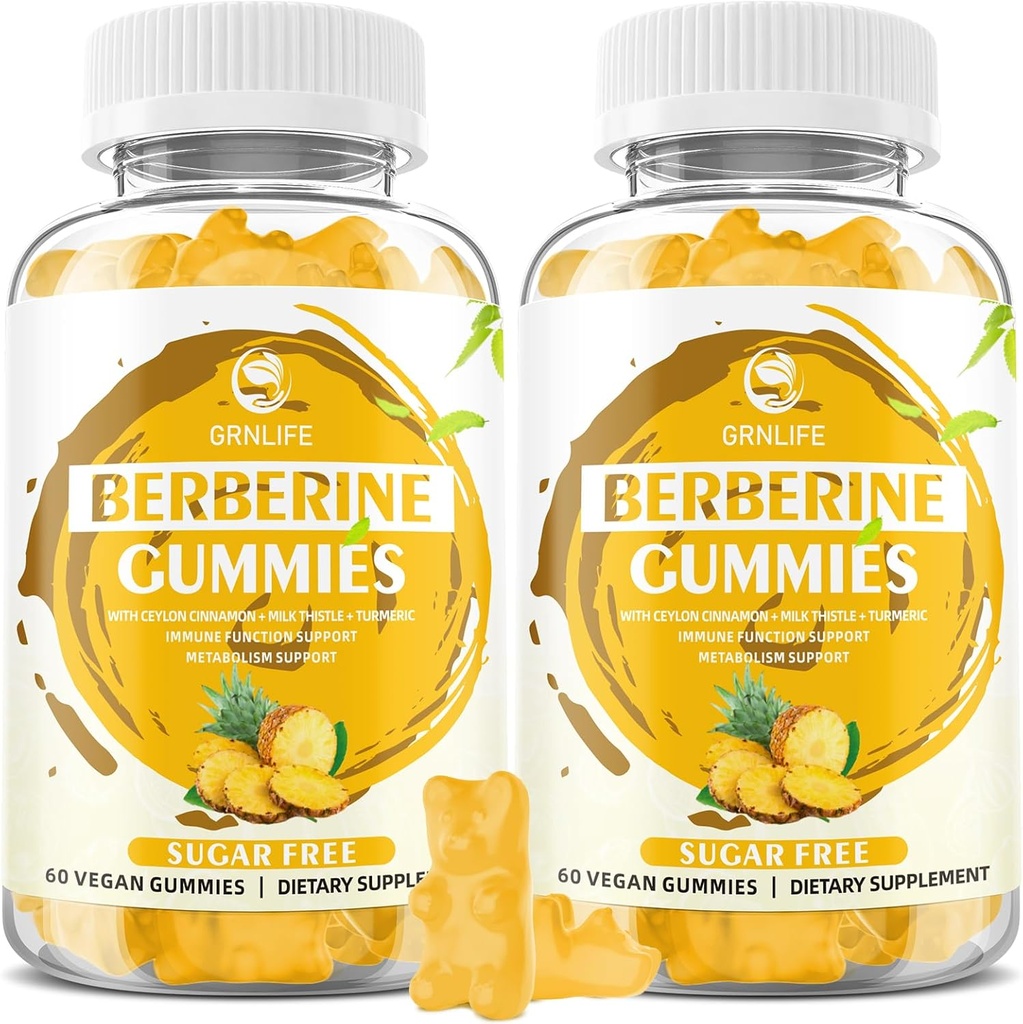 Gommies berbères avec Ceylan Cinnamon 1500mg Supplément HCL berbère de haute puissance pour le soutien immunitaire et métabolique, sans sucre, saveur d'ananas - 120 comte
