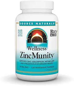 Source Naturals Wellness ZincMunity, soutient l'absorption, le métabolisme et l'utilisation du zinc pour la santé immunitaire*, 50 mg de zinc - 120 capsules végétariennes