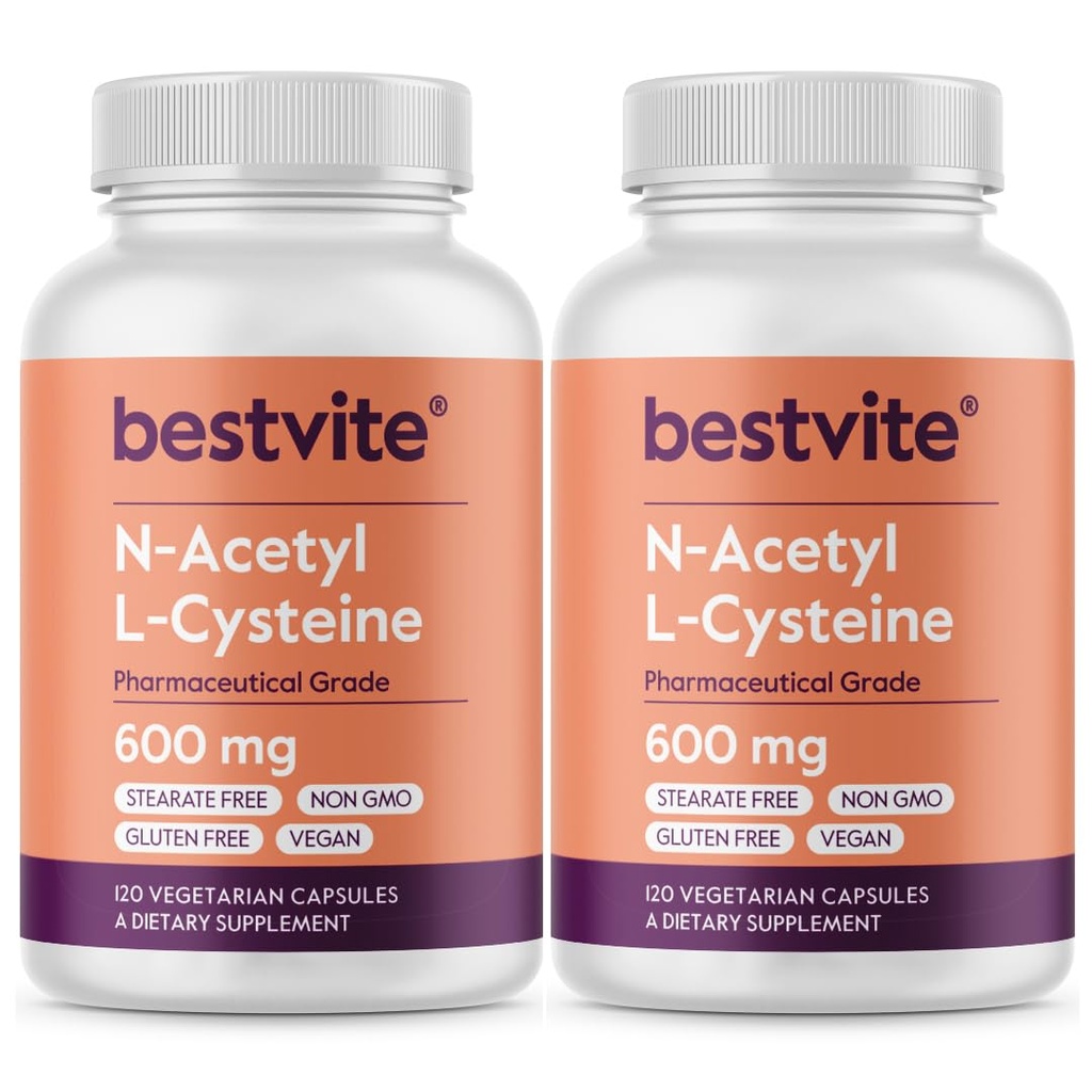N-acétyl L-Cysteine 600 mg (NAC) (120 Capsules végétariennes) (120 x 2) - Pas de stéarate - Vegan - Pas de remplissage - Pas de silice - Pas de gélatine - Sans gluten - Non OGM