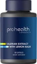 ProHealth Valerian Extract + Lemon Balm (60 Capsules) 160 mg Valerian + 80 mg Lemon Balm | Relaxation & Sleep Support | No Morning Grogginess | Vegan | Gluten Free | Soy Free