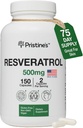 Resvératrol de PRISTINE 500MG 75 jours d'approvisionnement Anti-vieillissement Antioxydant et supplément de santé cardiaque Capsules - Cerveau et pulmonaire