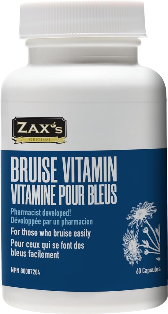 ZAX'S Bruise Vitamine Pharmacist développé suppléments de contusions Potentisant Réducteur d'accumulation de contusions, zinc, vitamine K, D3, acide ascorbique, agrumes bioflavonoïdes, 60 capsules, combiner Arnica crème de contusions