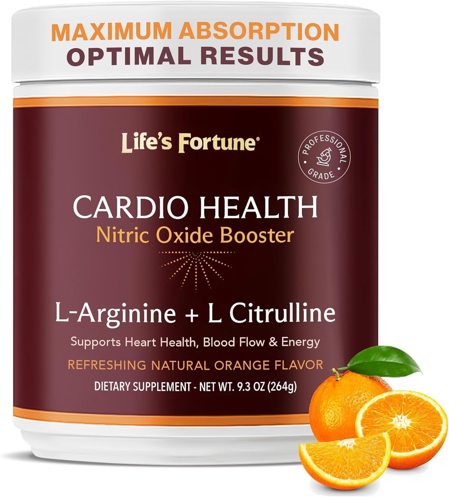 Life's Fortune 5000mg L- Supplément Arginine Poudre et 1000mg L-Citrulline, Booster de santé à oxyde nitrique de haute puissance, Endurance, Performance d'entraînement, Arôme Orange Naturel (20 portions)