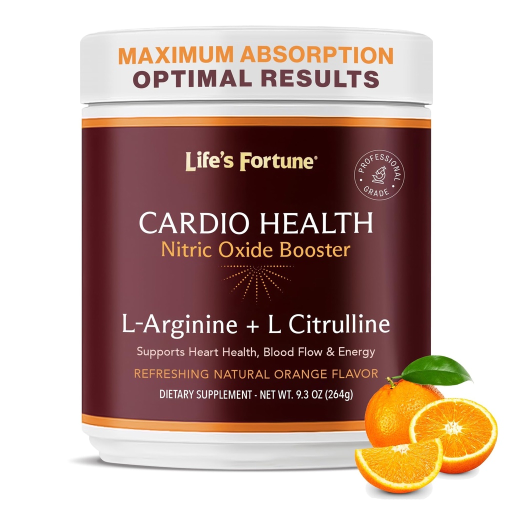 Life's Fortune 5000mg L- Supplément Arginine Poudre et 1000mg L-Citrulline, Booster de santé à oxyde nitrique de haute puissance, Endurance, Performance d'entraînement, Arôme Orange Naturel (20 portions)