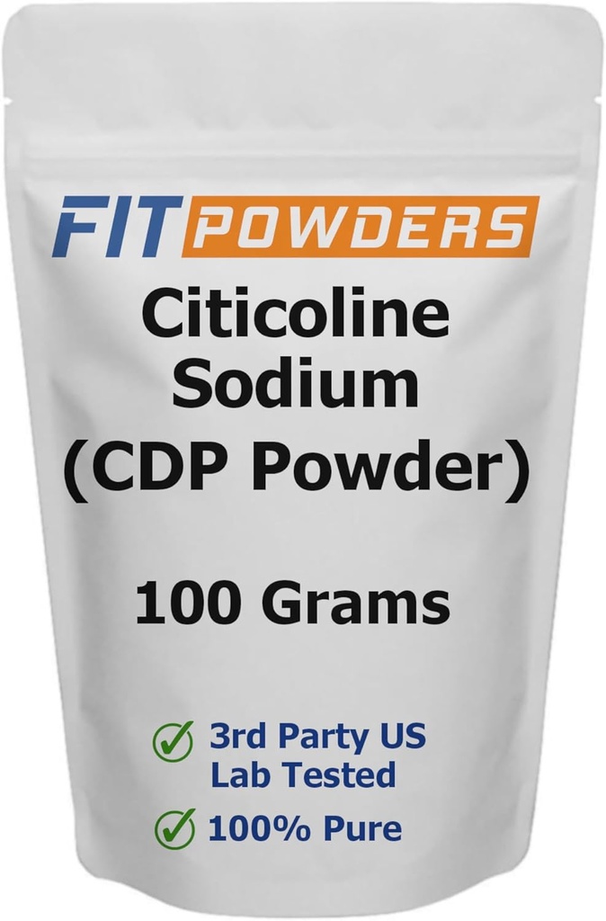 Poudre de citicoline, poudre de choline CDP pure avec scoop, non-OGM, supplément cognitif pour la mémoire et l'apprentissage (100 grammes)