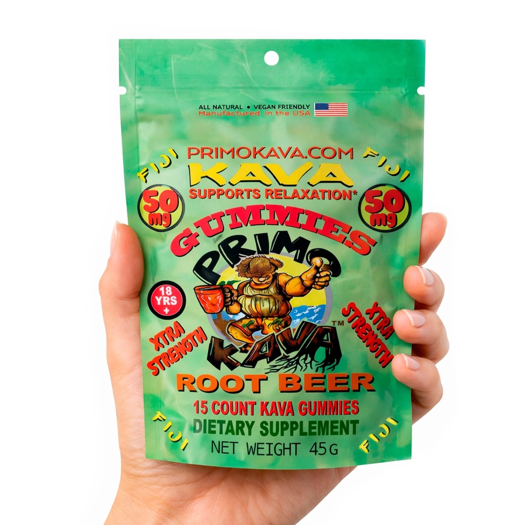 Kava Kava Gummies 50mg – Forte Noble Kava avec 50mg Kavalactones pour le calme et la détente – Sans alcool – Extrait de racine de kava Fidji à action rapide – Arôme de bière – 15 comte