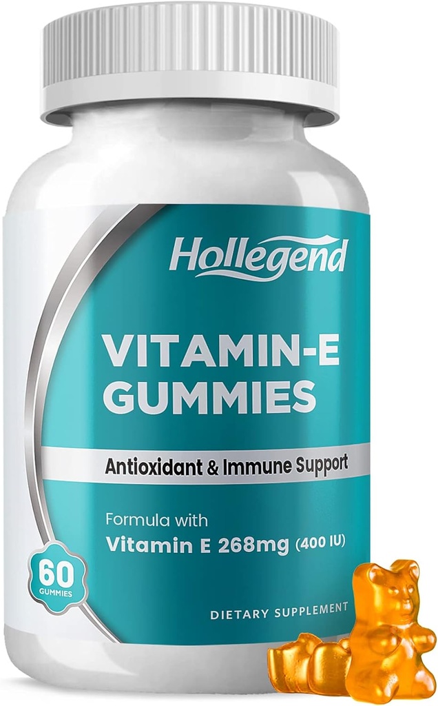 Gommies de vitamine E 268mg 400 UI, supplément naturel de vitamine E pour adultes, femmes et hommes, santé de la peau et des immunitaires, antioxydant, saveur orange, 60 comte