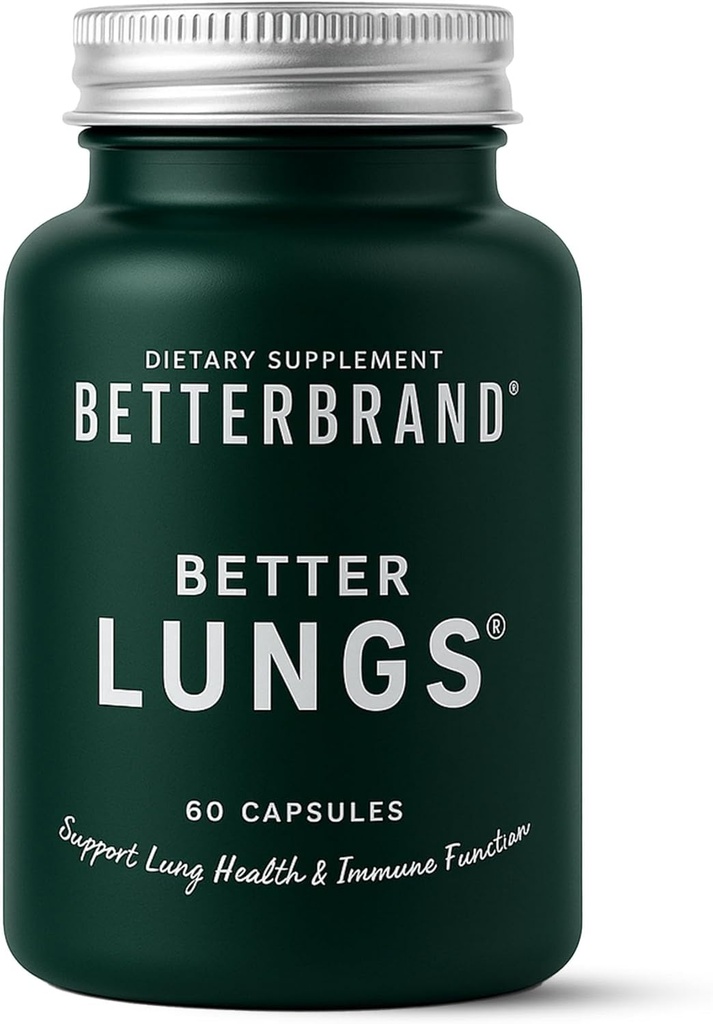 Betterbrand BetterLungs Supplément de soutien pulmonaire avec NAC, Mullein Leaf pour les fumeurs, Formule santé respiratoire avec Elderberry, Vitamine D, Ginseng, Reishi Champignon - 60 Capsules - Pack de 1