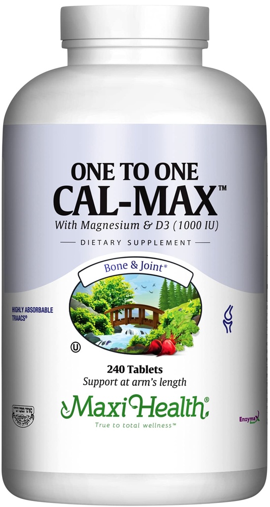 Maxi Health 500 mg Supplément de calcium avec vitamine D3 (1000 UI) et magnésium (500 mg) - os, dents et soutien articulaire pour les hommes et les femmes - 240 comprimés