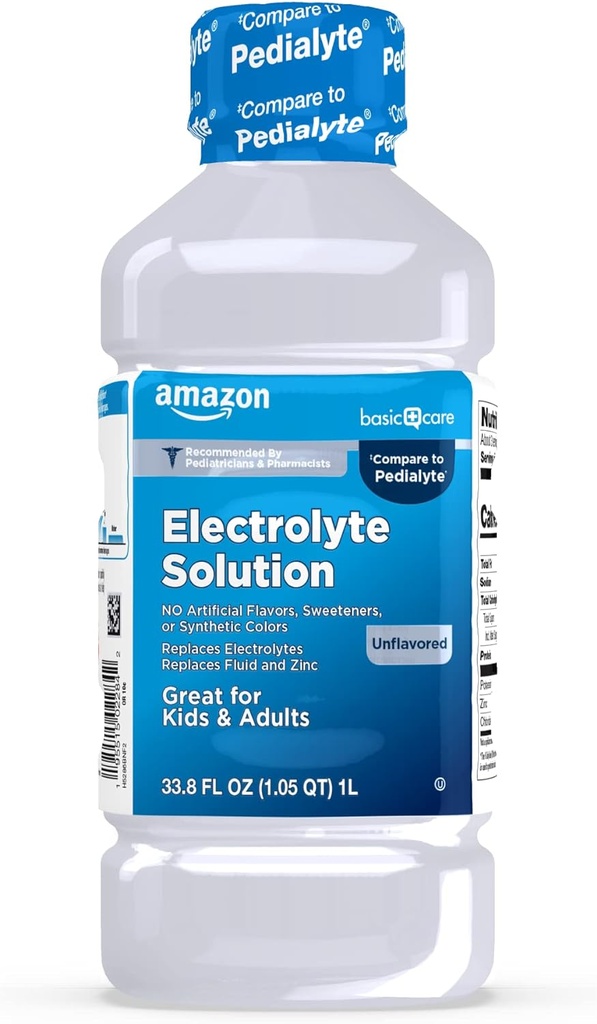 Amazon Basic Care Oral Electrolyte Solution, Unflavored, 33.8 fl oz (Pack of 1)