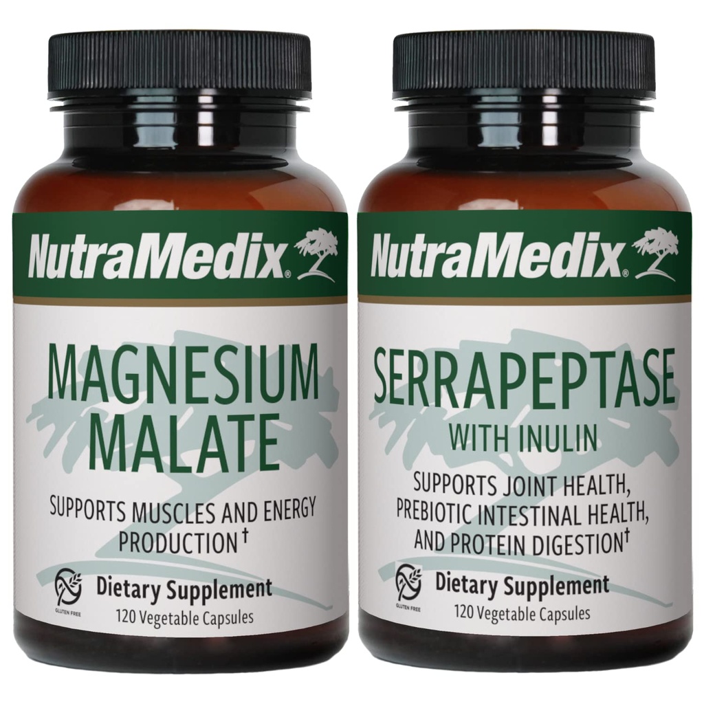 NutraMedix Fitness Plan Supplement Bundle - Comprend Magnesium Malate pour le soutien énergétique et sportif et Serrapeptase pour le bien-être articulaire et mobilité - Suppléments de soutien de fitness -2-Piece Capsule Set