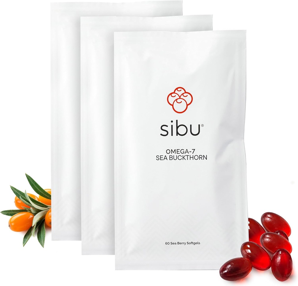 sibu Sea Buckthorn Omega-7 Softgels (90-Day Recharge Sachet) – Supplément pour la peau saine, les cheveux, les ongles et la sécheresse