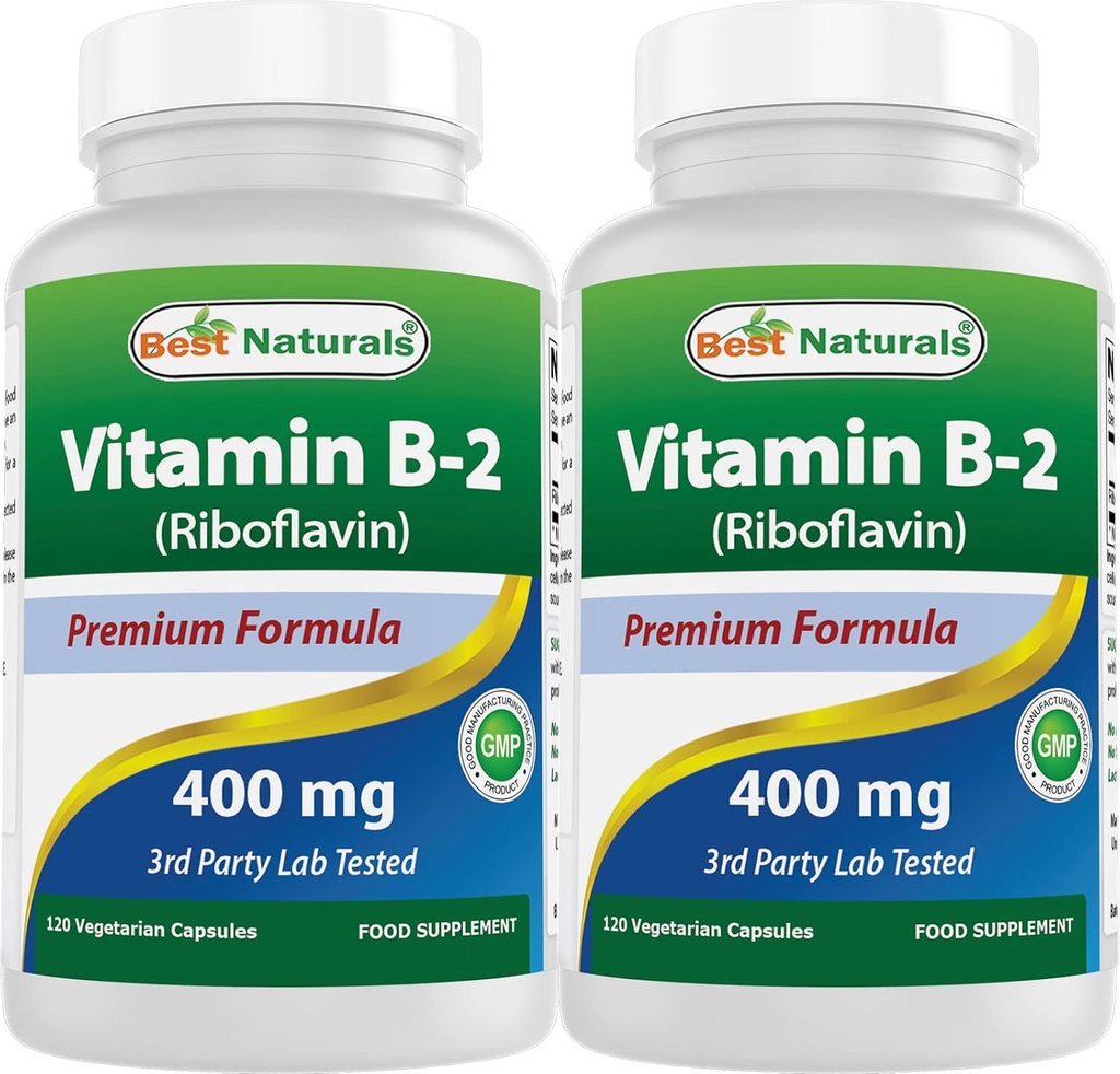 Meilleurs naturels Vitamine B2 (Riboflavine) 400mg - Anti-migraine - Gélules de Véggie - Précurseur de Conenzyme - 120 Nombre (120 Nombre (paquet de 2))