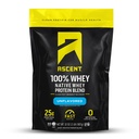 Ascent 100% Whey Protein Powder - Post Workout Whey Protein Isolate, Zero Artificial Flavors & Sweeteners, Gluten Free, 5.5g BCAA, 2.6g Leucine, Unflavored 2 lb