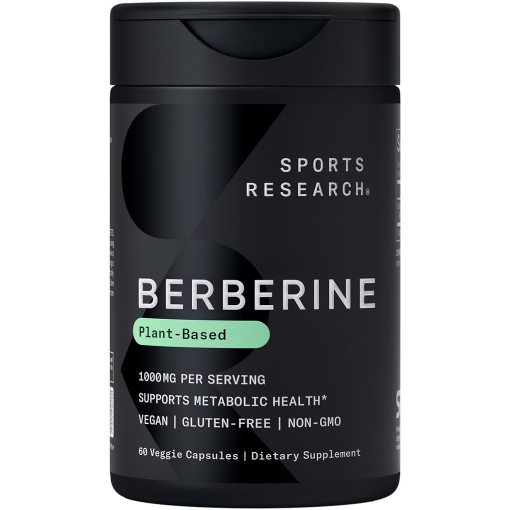 Recherche sportive Berberine - Soutien métabolique ayurvédique à base de plantes - 500 mg - 60 capsules - Vegan Certified, Gluten-Free, Non-OGM