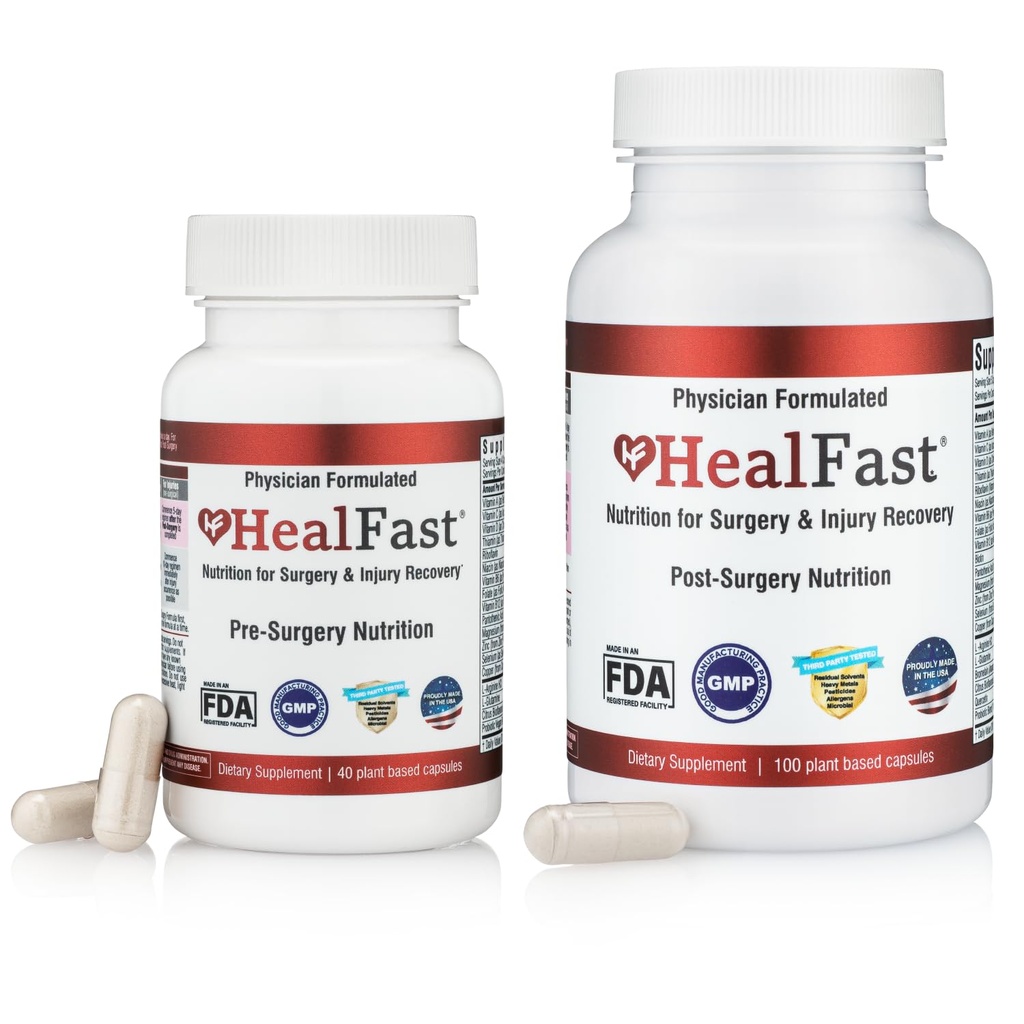 Supplément complet de chirurgie HealFast et de récupération des blessures: pour le traitement des plaies, des cicatrices et des meurtrissures avec/Vitamines, Bromelain, Quercetin et Probiotiques (Pré+Post Op)