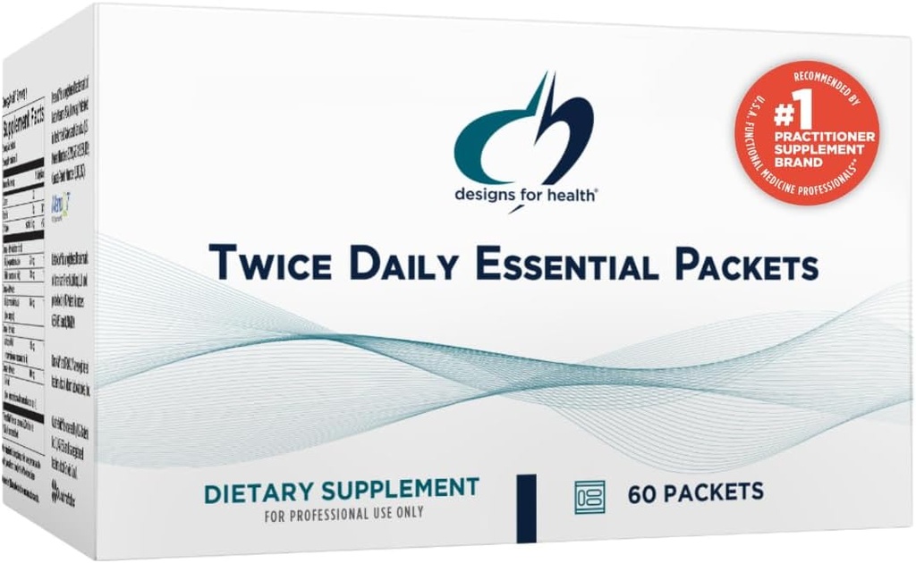 Designs for Health Twoce Daily Essential Packets - Packs de multivitamines quotidiennes avec soutien immunitaire Vitamines Vitamine D + Zinc - Calcium + Capsules de magnésium - OmegHuile de poisson disponible (60 Packets individuels)