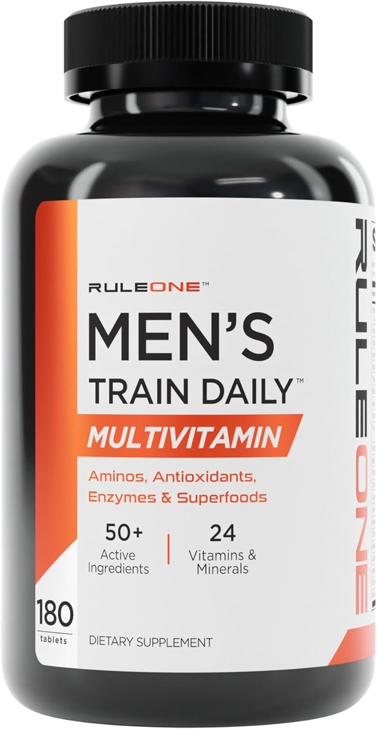 Règle 1 R1 Hommes Train quotidien - 180 comprimés - Multivitamine sportive avec des aminos, des antioxydants, des enzymes et des superaliments - 60 portions