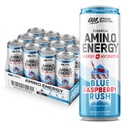 Optimum Nutrition Amino énergie Sparkling boisson d'hydratation, électrolytes, caféine, acides aminés, BCAAs, sans sucre, nouvelle ruée vers la framboise bleue, 12 Fl Oz, 12 pack (emballage mai Vary)