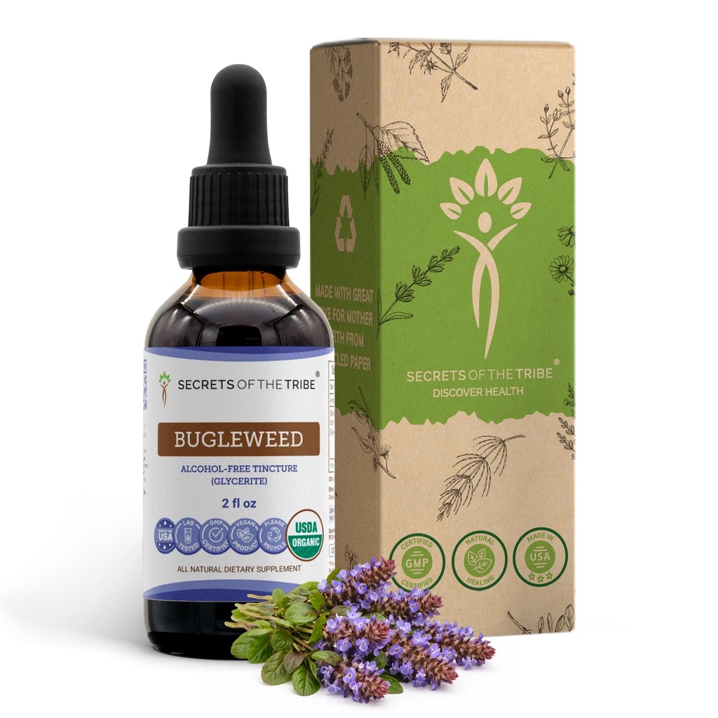 Bugleweed USDA Organic (extrait d'alcool-FREE, gouttes d'herbe à haute puissance, système respiratoire) Fabriqué à partir de bugleweed biologique 100% certifié (Ze Lan, Lycopus Virginicus) Herbe séchée (2 FL OZ)
