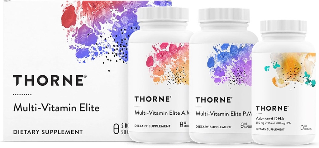 THORNE - Trousse de bien-être jour et nuit - Multi-vitamine Elite + DHA avancé - 30 portions