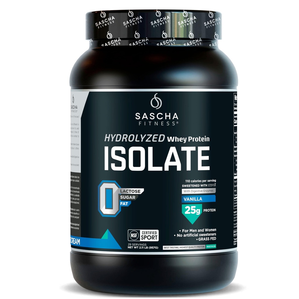 SASCHA FITNESS Hydrolyzed Whey Protein Isolate,100% Grass-Fed (2 Pounds, Vanilla)